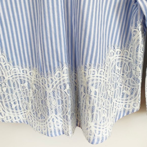 ZARA Striped Blue White Blouse Top Lace Detail - Picture 8 of 14